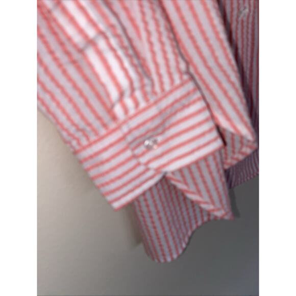 Time & Tru Maternity Coral White‎ Seersucker Striped Button Up Shirt XL 16-18 - Picture 3 of 6